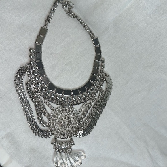 Boho statement bib Silver Necklace - Picture 2 of 2
